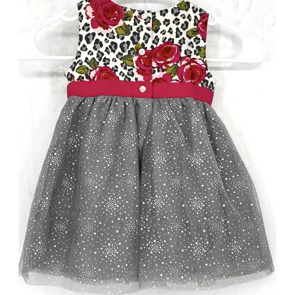 Childrens Place Dress 18/24 mths Tulle Animal Print Silver Pink Rose - Picture 4 of 7